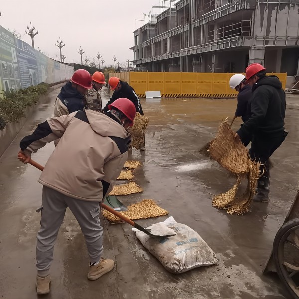 9ee9e99557c5e44535bdae801f60be9d.jpg 嘉湖區(qū)域公司鳳鳴和院項目作業(yè)人員對現(xiàn)場主要施工通道進行工業(yè)鹽撒布以及草墊鋪設(shè)(1).jpg